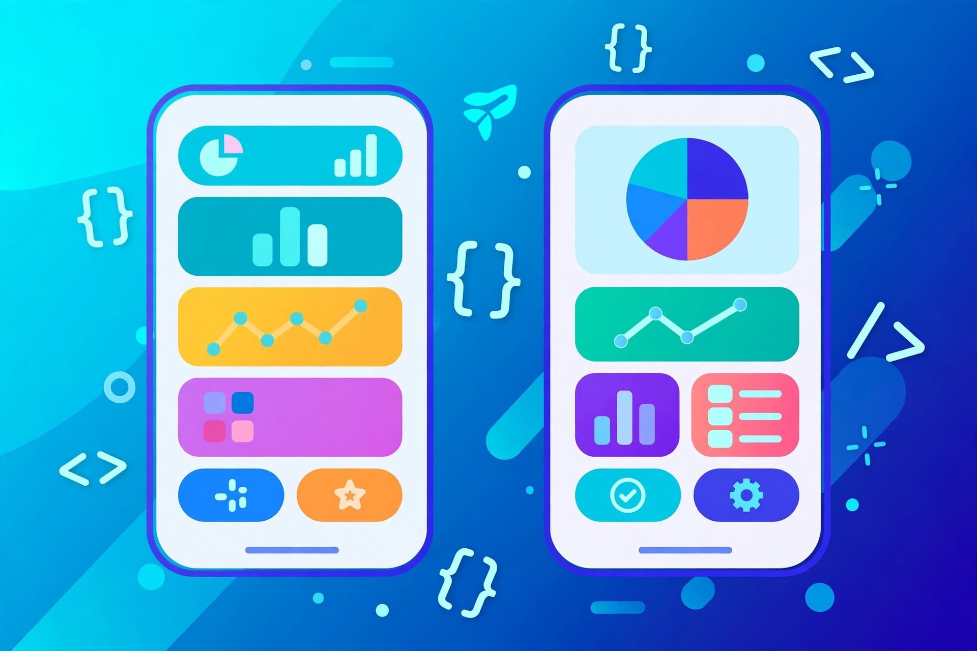 Colourful mobile app illustration with two phones showing app screens